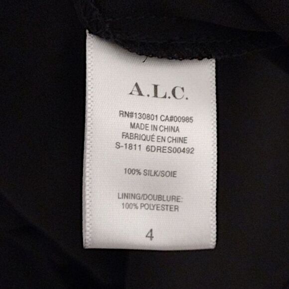 A.L.C. 'Nico' Surplice Long Sleeve Striped Silk Dress, Size 4, Black/White/Brown - Picture 9 of 9